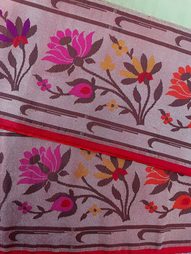 Banarasi Katan Silk Paithani Saree | Beige & Red | Handwoven | Silk Mark Certified | Ships from California